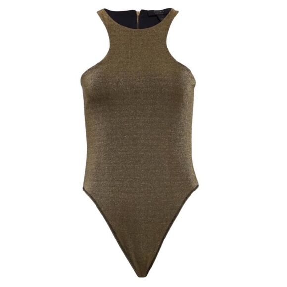 All Saints NWT Norma Bodysuit in Gold Sparkle Size 10 - Picture 7 of 16